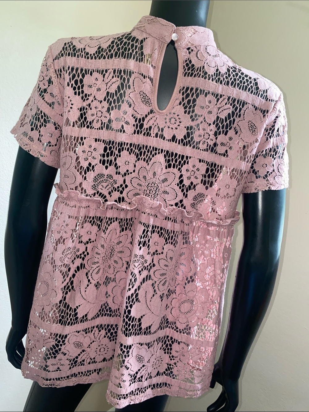 Luna Rae High-Neck Lace Blouse in Pink Dusty Rose - Picture 6 of 11